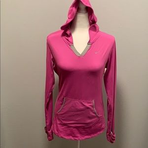 Women pink Nike dri-fit running hooded pullover size small